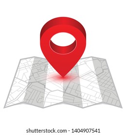 Red pin showing location on gps navigator map. Vector illustration