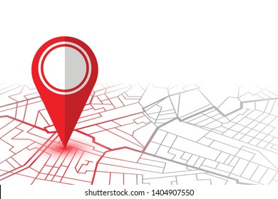 Red pin showing location on gps navigator map. Vector illustration