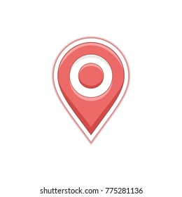 Red pin symbol for map or geo services. Map location pin icon. Vector icon for address and contact web page.