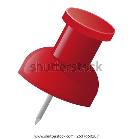Red pin symbol. Office pushpin vector. Stationery tack icon. Sharp notice needle.