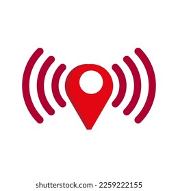 Red pin wi fi in flat style. Digital technology. Vector illustration.