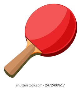 Red ping pong paddle with wooden handle on white background