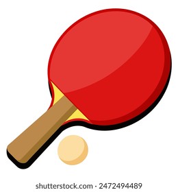 Red ping pong paddle with wooden handle on white background