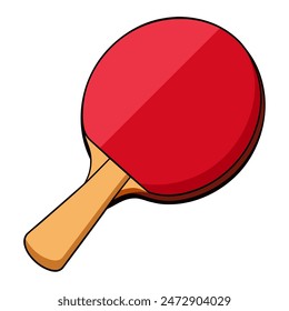 Red ping pong paddle with wooden handle on white background