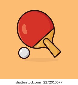 Red ping pong racket and ball cartoon vector icon. Table tennis sport equipment icon concept isolated vector illustration