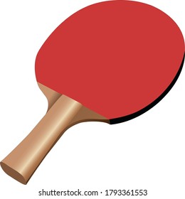 Red ping pong racket with wooden handle. Vector illustration.