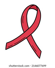 Red and pink awareness ribbon vector icon in doodle style. A symbol of support and solidarity