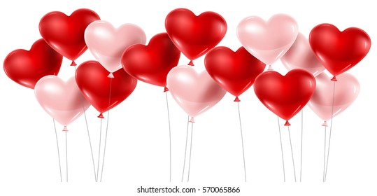 Red and pink balloons isolated on white. Vector illustration