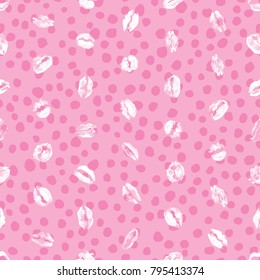 Red pink black lips seamless pattern on pop up grunge brush background. Girls lips prints stain. Vector.