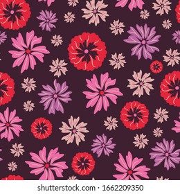 red and pink blooms seamless vector pattern