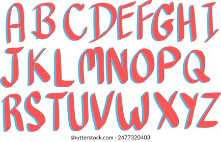 Red pink blue English's alphabet, Hand drawn alphabet A B C D E F G H I J K L M N O P Q R S T U V W X Y Z