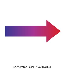 Red, pink and blue large forward or right pointing solid gradient long arrow icon sketched as vector symbol	