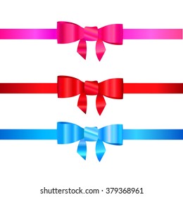 Red  pink blue ribbon with bow on a white background. Vector illustration. 