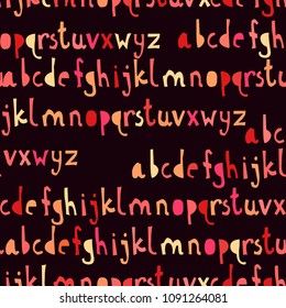 Red pink blue seamless pattern with abc or alphabet. Hand drawn letters dark, black white hand cutted uppercase and lovercase letters Kids design Vector illustration stock vector.