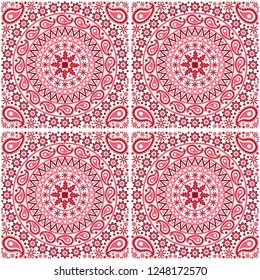 Red and pink boho hippie vector seamless pattern