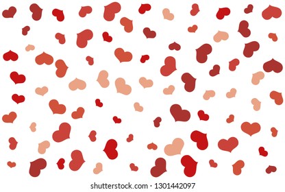 Red, pink, burgundy heart confetti of Valentines petals falling on white background. Flower petal in shape of heart confetti for Women's Day, holiday decoration, wrapping etc.