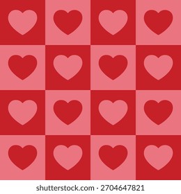 Patrón de corazón de tablero de ajedrez rojo y rosa.