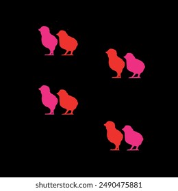 red and pink chicks in front of the background