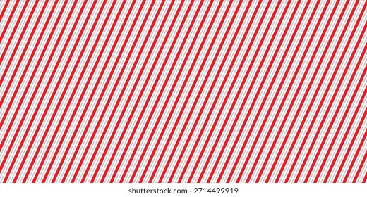 Red and pink Christmas seamless pattern. Candy cane diagonal stripes background. Repeating decoration wallpaper. Winter holidays lines backdrop. Xmas peppermint present wrapping print design. Vector