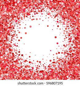 Red and pink circles on white background. Vector colorful round confetti splash isolated on white background. Frame.