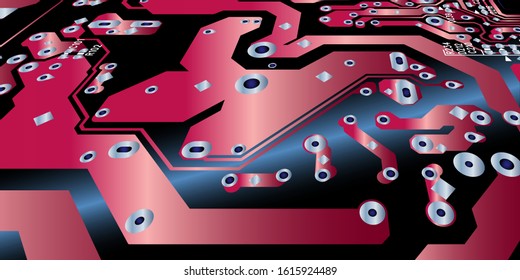 Red pink circuit board (PCB) with no components fit (Macro)