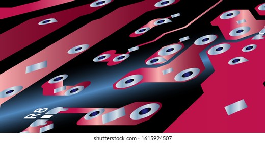 Red pink circuit board (PCB) with no components fit (Macro)
