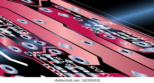 Red pink circuit board (PCB) with no components fit (Macro)
