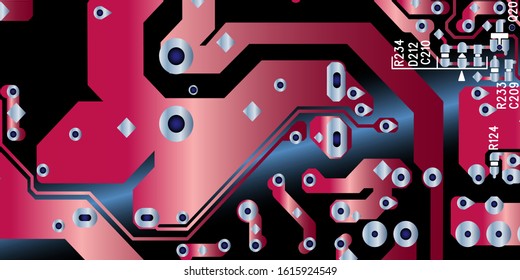 Red pink circuit board (PCB) with no components fit (Macro)