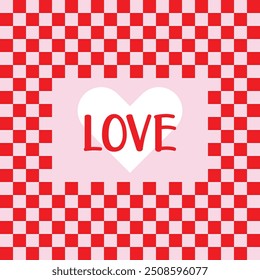 Vermelho e rosa bonito abstrato cor moderna quadrado quadriculado padrão de fundo padrão elemento com amor e forma do coração emblema no centro