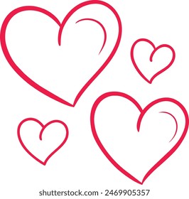 Red, Pink Doodle heart Collection, hand drawn love heart collection, Sketch of red heart icon symbol graphic set. Hand drawn heart element vector