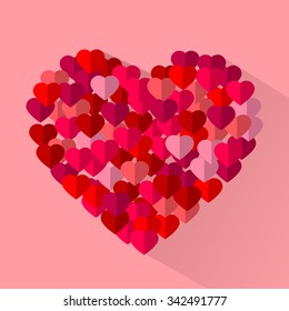 Red and pink flat vector love hearts, valentine holiday cards background, art