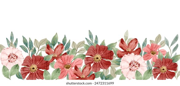 red pink floral watercolor border