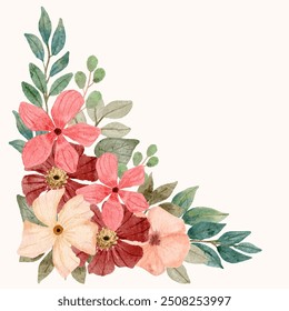 red pink floral watercolor border corner