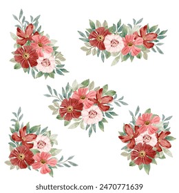 red pink floral watercolor bouquet collection