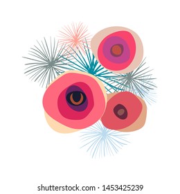red pink flower poppies vector stylized modern  floral print design isolated 
