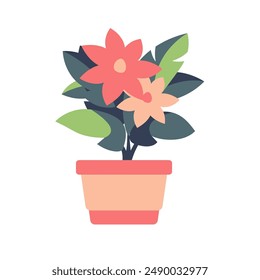 Red pink flower in a pot vector art flat illustration, house plant clipart isolated