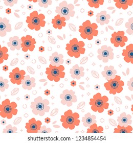Red and pink flower seamless pattern. Florals background. Vector illustration