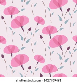 red pink flower vector, stylized modern seamless floral pattern