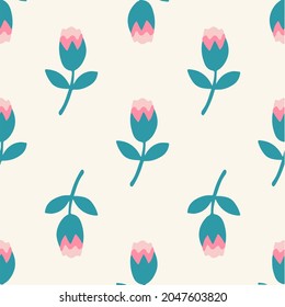 Red Pink Flowers Pattern Background. Social Media Post. Floral Vector Illustration.