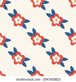 Red Pink Flowers Pattern Background. Social Media Post. Floral Vector Illustration.