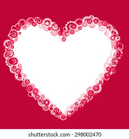 red and pink frame for Valentine's Day - the heart of the mechanisms of gears, vector illustration