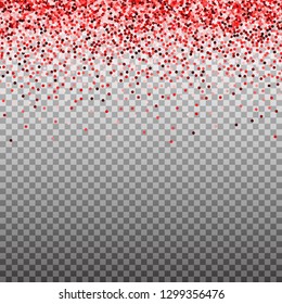 Red and pink glitter background. Template for holiday designs, invitation, party, birthday, wedding, Valentines Day. Vector illustration.