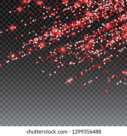 Red and pink glitter background. Template for holiday designs, invitation, party, birthday, wedding, Valentines Day. Vector illustration.