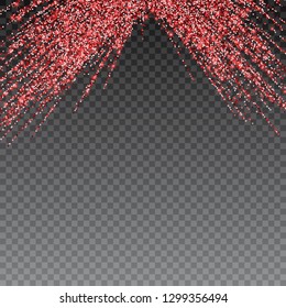 Red and pink glitter background. Template for holiday designs, invitation, party, birthday, wedding, Valentines Day. Vector illustration.