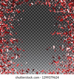 Red and pink glitter splatter background. Template for holiday designs, invitation, party, birthday, wedding, Valentines Day. Vector illustration.