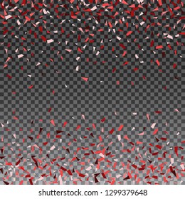 Red and pink glitter splatter background. Template for holiday designs, invitation, party, birthday, wedding, Valentines Day. Vector illustration.