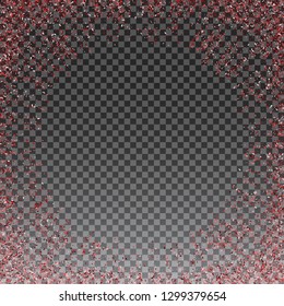 Red and pink glitter splatter background. Template for holiday designs, invitation, party, birthday, wedding, Valentines Day. Vector illustration.