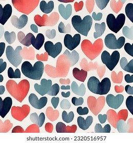 Red Pink Grey Colorful Tons of Hearts: Abstract Watercolor Seamless Pattern Background Wallpaper
