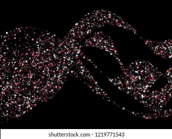 Red pink grey vector star background sparkle pattern. Trendy colored confetti of flying stars, magic geometric sparkles stardust vector background on black. Christmas party design.