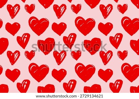 Red and pink hand drawn grunge hearts seamless pattern. Heart doodle vector illustrations set. Design elements and minimalist background for Valentines day